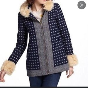 EUC Anthropologie Madchen Skein faux fur trim coat size M